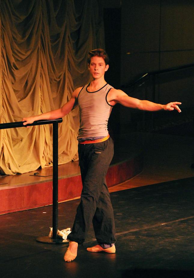 Ballet dancer Charlie Anderson 'warms up' during one of Crystal's Master Classes at Sea, offered during their 'Emerging Artists' theme cruises