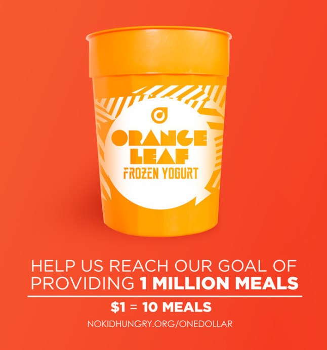 Purchase this collectible cup for $1 at any of Orange Leaf Frozen Yogurt&apos;s more than 300 participating locations and proceeds will go to No Kid Hungry to help end childhood hunger in America. (PRNewsFoto/Orange Leaf Frozen Yogurt)